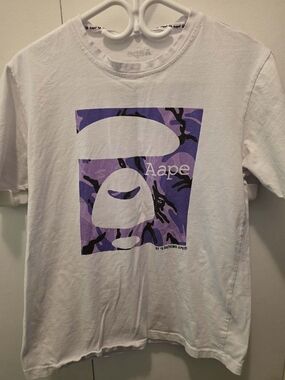 Aape by A Bathing Ape White Short-Sleeve Tee with Purple Camo Logo